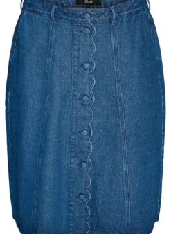 A-Linien-Jeansrock mit gewellter Knopfleiste