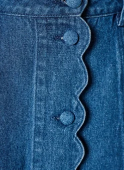 A-Linien-Jeansrock mit gewellter Knopfleiste