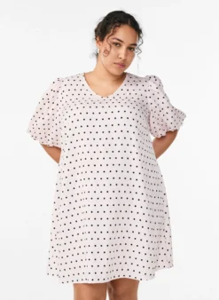 A-Linien-Kleid mit Polka Dots und Ballonärmeln