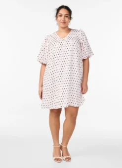 A-Linien-Kleid mit Polka Dots und Ballonärmeln