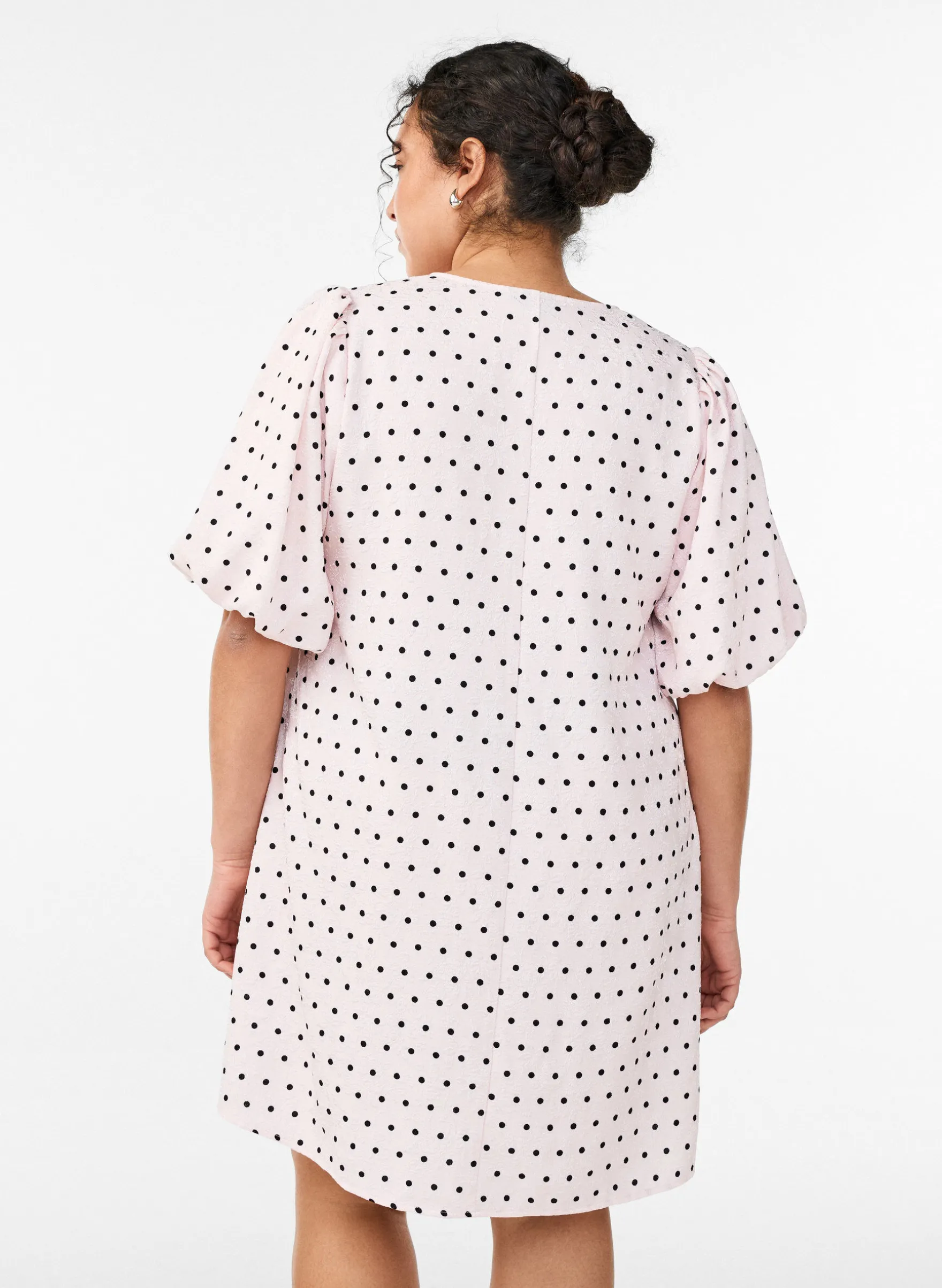 A-Linien-Kleid mit Polka Dots und Ballonärmeln