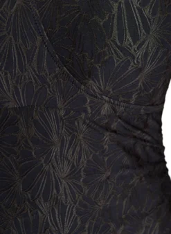 Badeanzug mit Wickeldetail und geblümter Ton-in-Ton-Textur