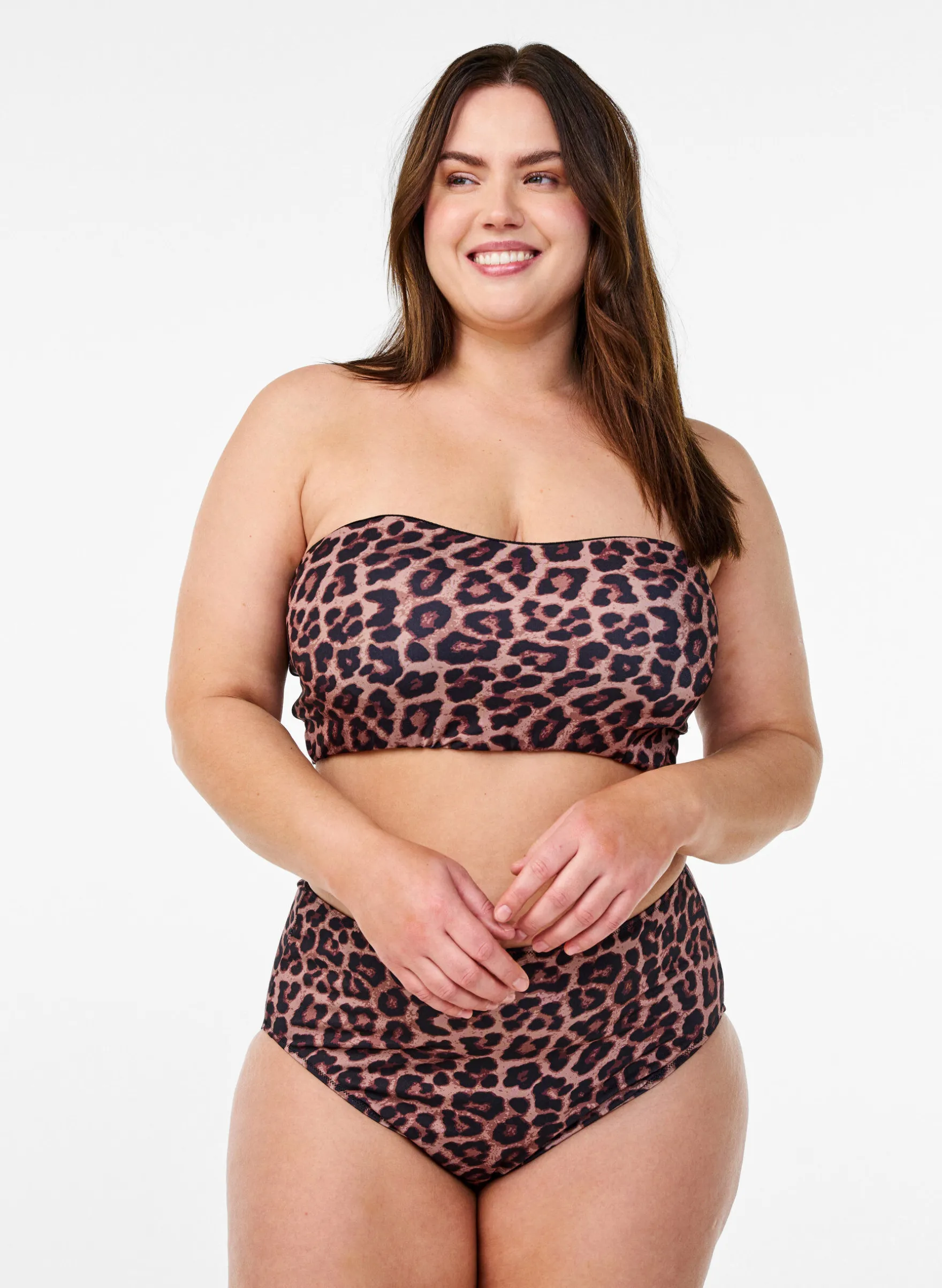 Bandeau-Bikinioberteil mit Leopardenmuster