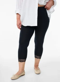 Basic 3/4 Leggings mit Spitzenbesatz