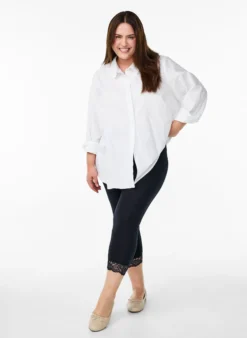 Basic 3/4 Leggings mit Spitzenbesatz