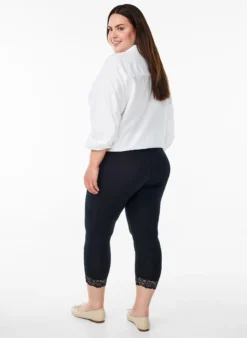Basic 3/4 Leggings mit Spitzenbesatz