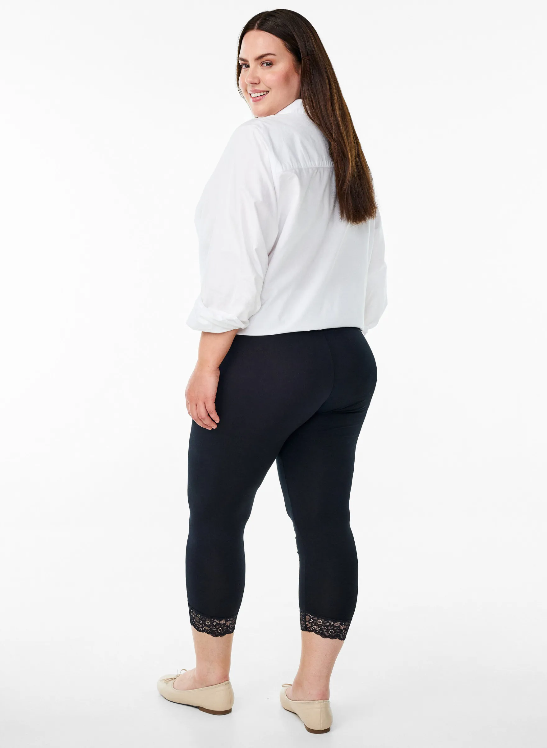 Basic 3/4 Leggings mit Spitzenbesatz