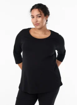 Basic T-Shirt aus Baumwolle mit 3/4-Ärmeln