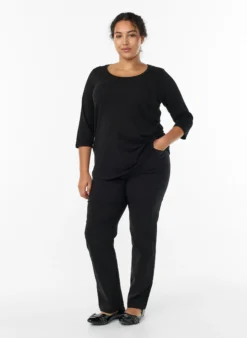 Basic T-Shirt aus Baumwolle mit 3/4-Ärmeln