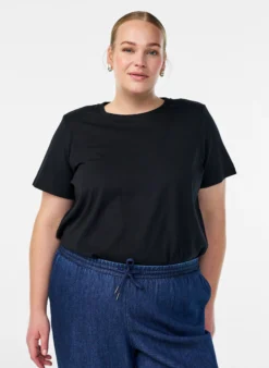 Basic-T-Shirt aus Baumwolle mit Schulterpolstern