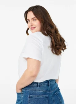 Basic-T-Shirt aus Baumwolle mit Schulterpolstern