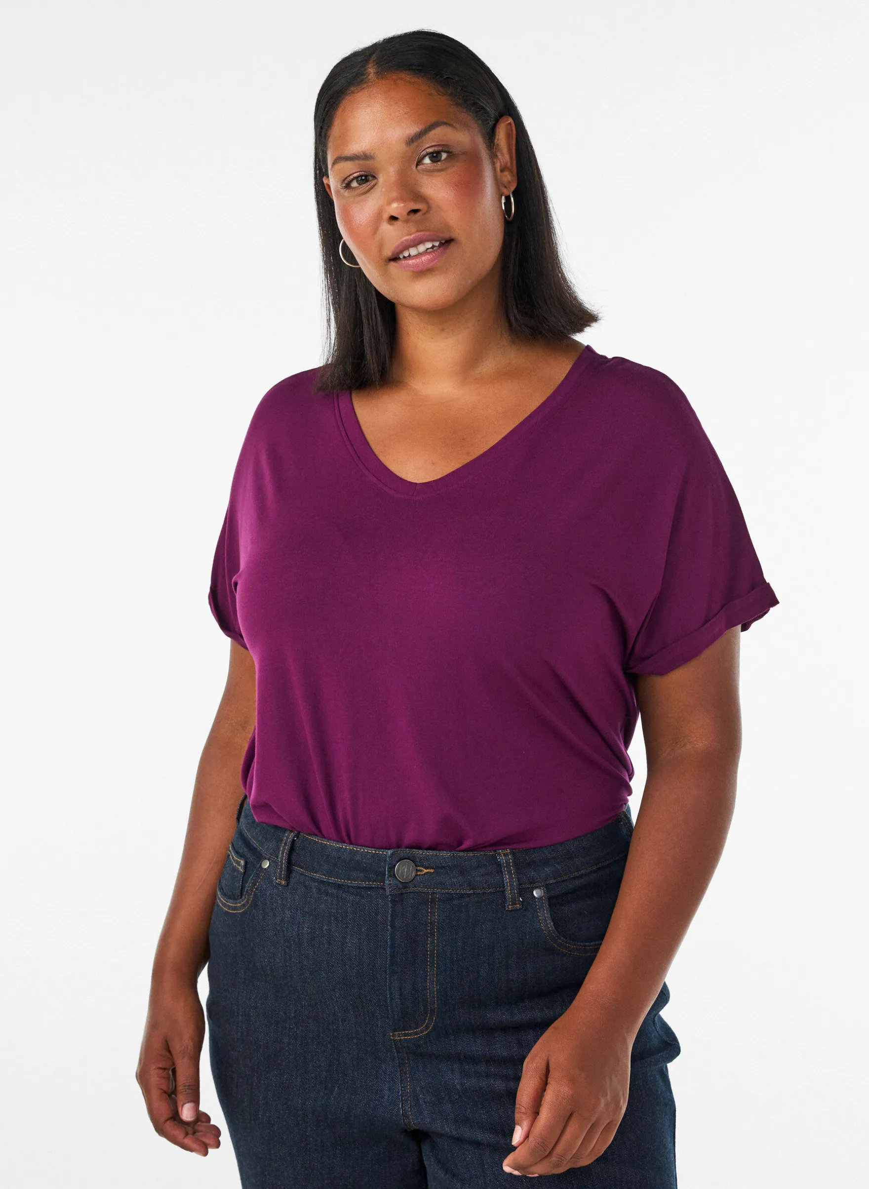 Basic T-Shirt aus Viskose mit V-Ausschnitt