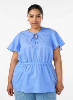 Baumwollbluse mit Bindeband und elastischer Taille