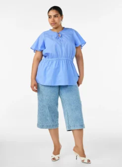 Baumwollbluse mit Bindeband und elastischer Taille