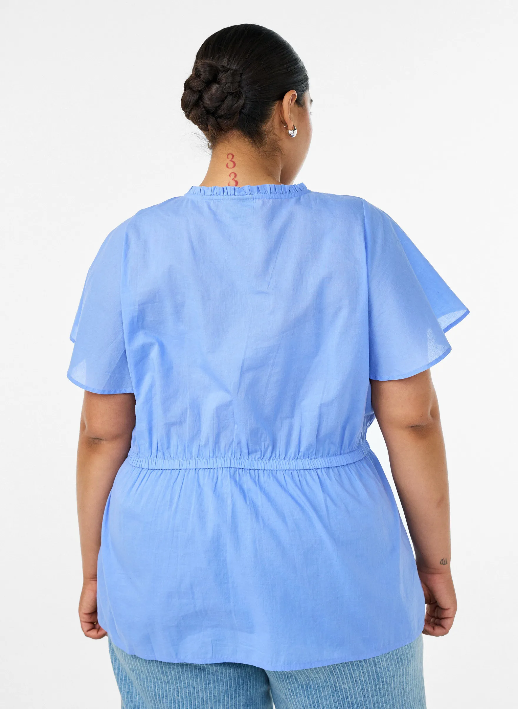 Baumwollbluse mit Bindeband und elastischer Taille