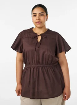 Baumwollbluse mit Bindeband und elastischer Taille