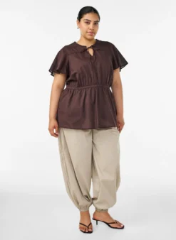 Baumwollbluse mit Bindeband und elastischer Taille