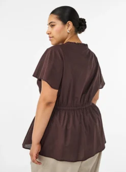 Baumwollbluse mit Bindeband und elastischer Taille