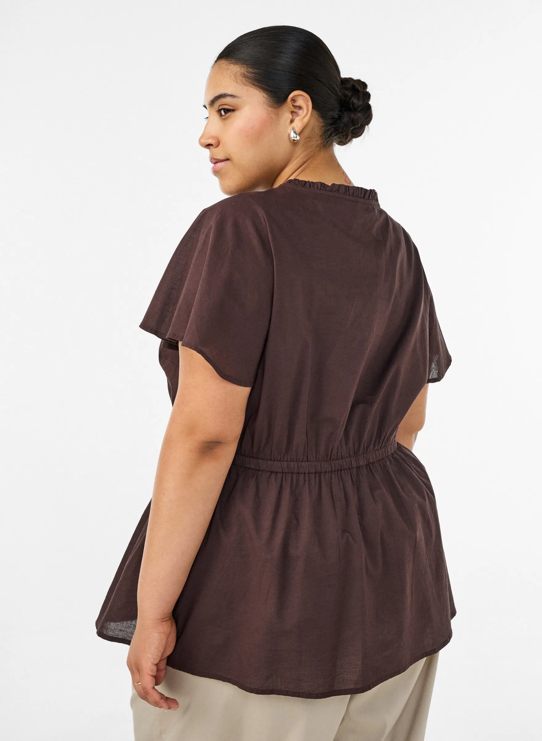 Baumwollbluse mit Bindeband und elastischer Taille