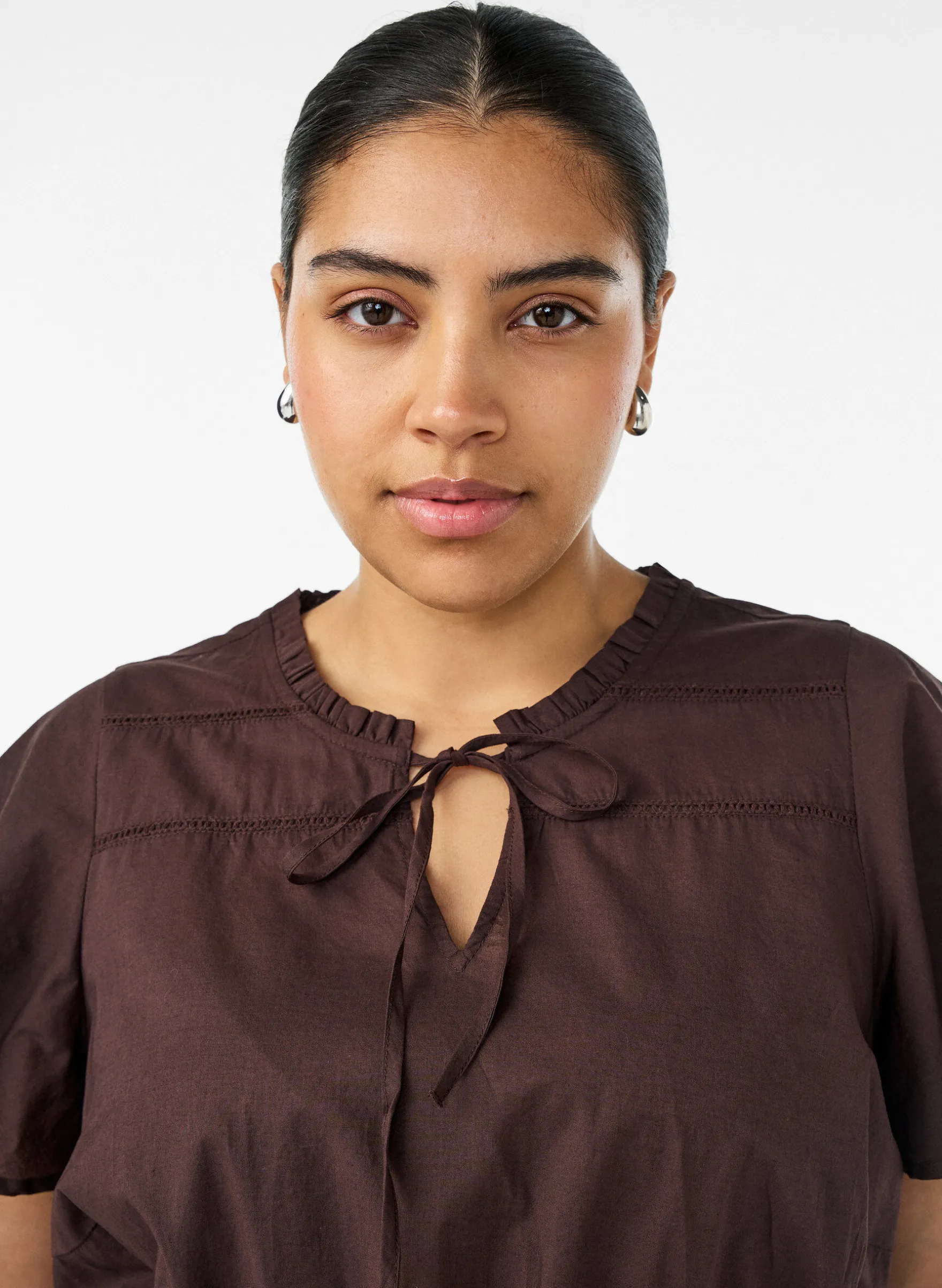 Baumwollbluse mit Bindeband und elastischer Taille