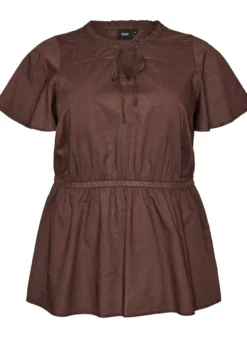 Baumwollbluse mit Bindeband und elastischer Taille