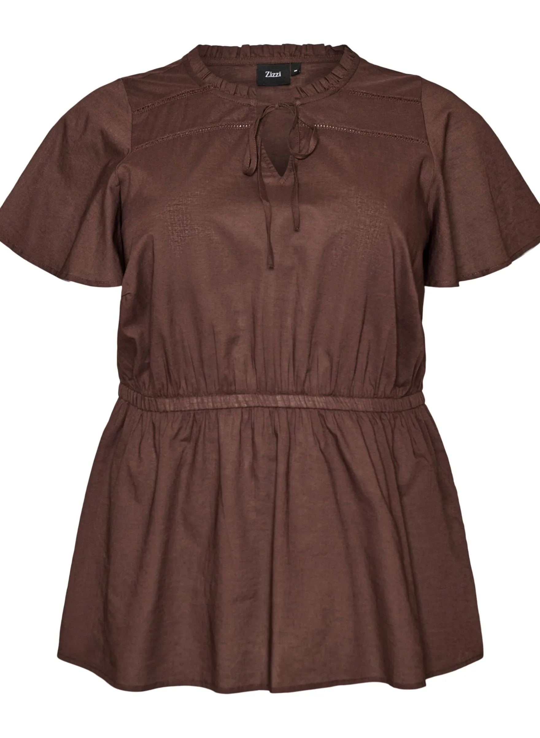 Baumwollbluse mit Bindeband und elastischer Taille