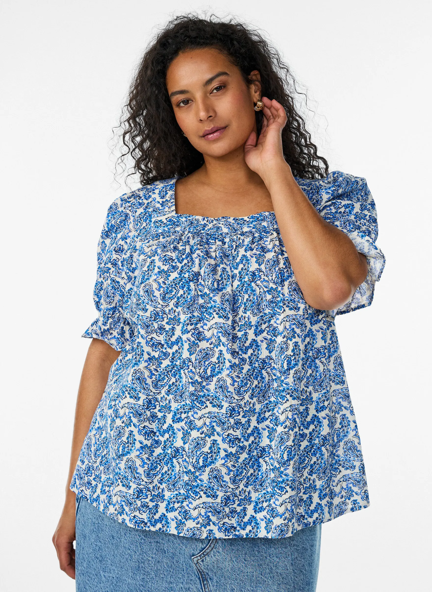 Baumwollbluse mit eckigem Ausschnitt