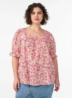 Baumwollbluse mit eckigem Ausschnitt