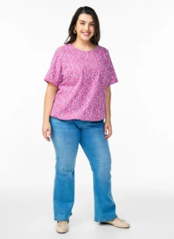 Baumwoll-Bluse mit Print und kurzen Ärmeln