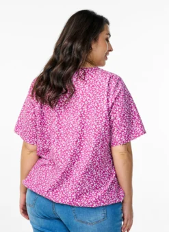 Baumwoll-Bluse mit Print und kurzen Ärmeln