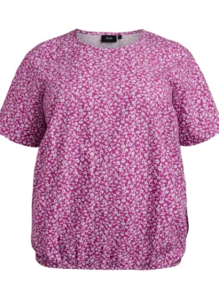 Baumwoll-Bluse mit Print und kurzen Ärmeln
