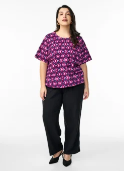 Baumwoll-Bluse mit Print und kurzen Ärmeln