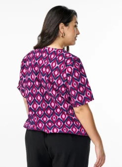 Baumwoll-Bluse mit Print und kurzen Ärmeln