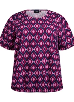 Baumwoll-Bluse mit Print und kurzen Ärmeln