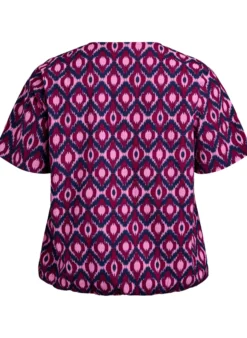 Baumwoll-Bluse mit Print und kurzen Ärmeln