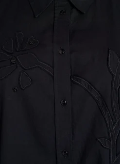 Baumwollbluse mit Ton-in-Ton-Blumenstickerei