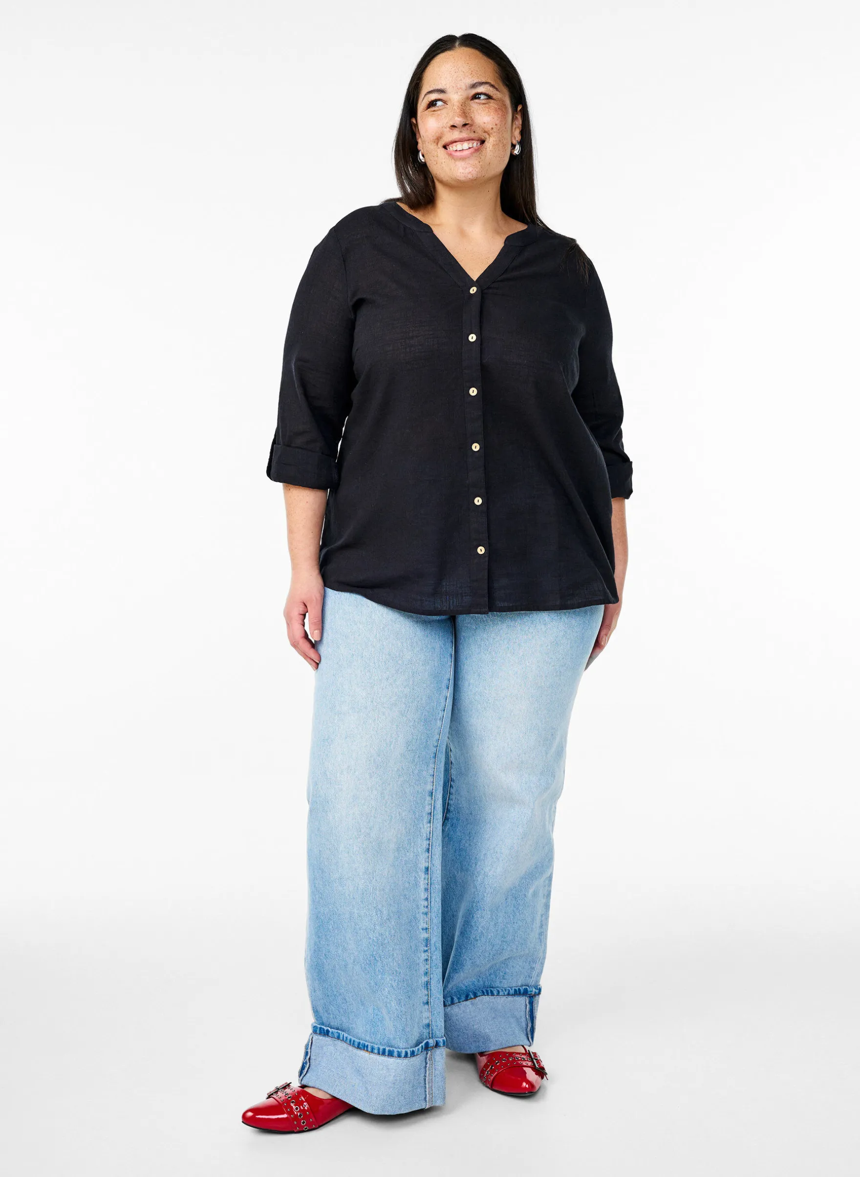 Baumwollbluse mit V-Ausschnitt