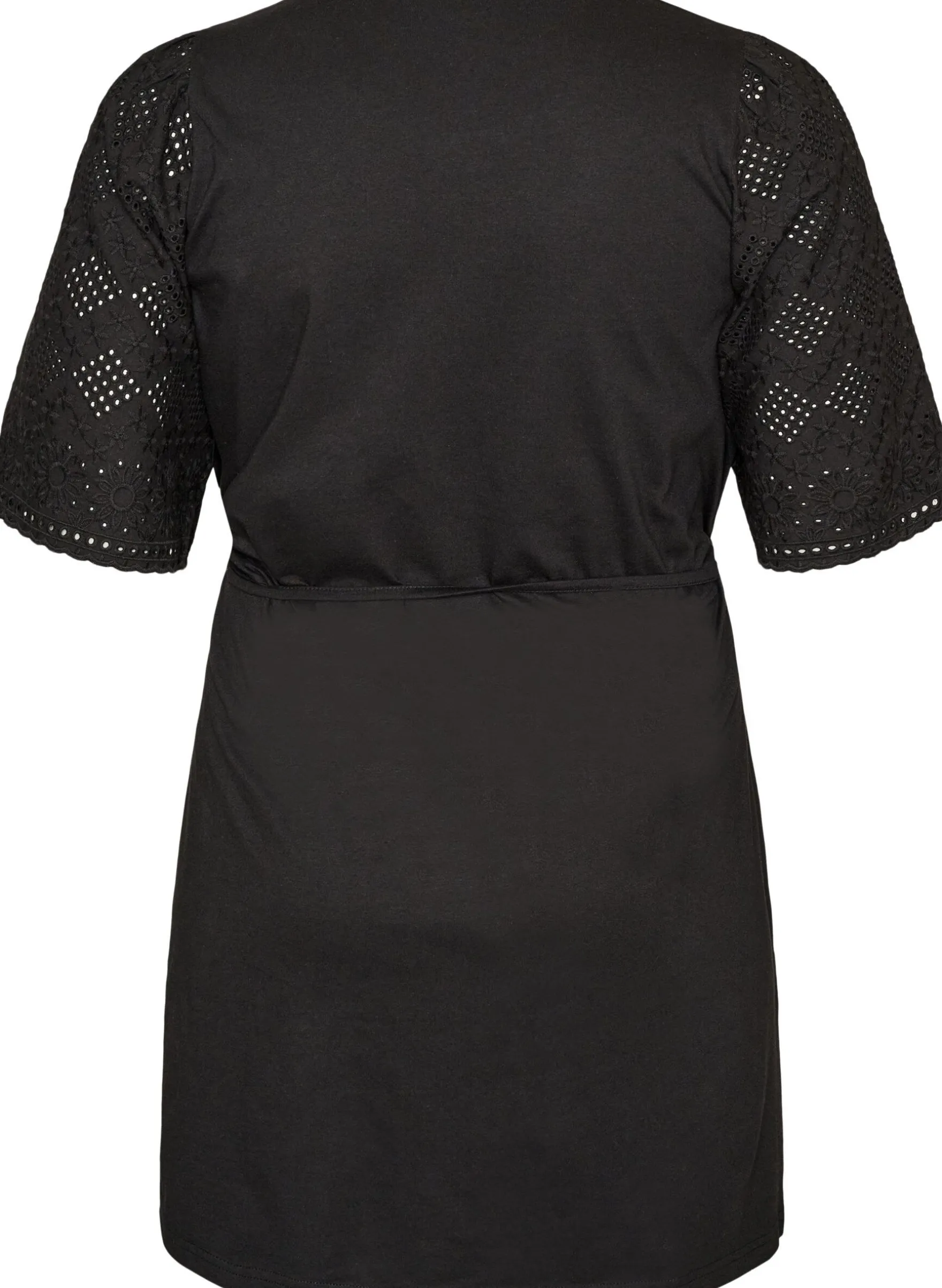 Baumwollkleid mit Broderie-Anglaise-Ärmeln und Bindegürtel