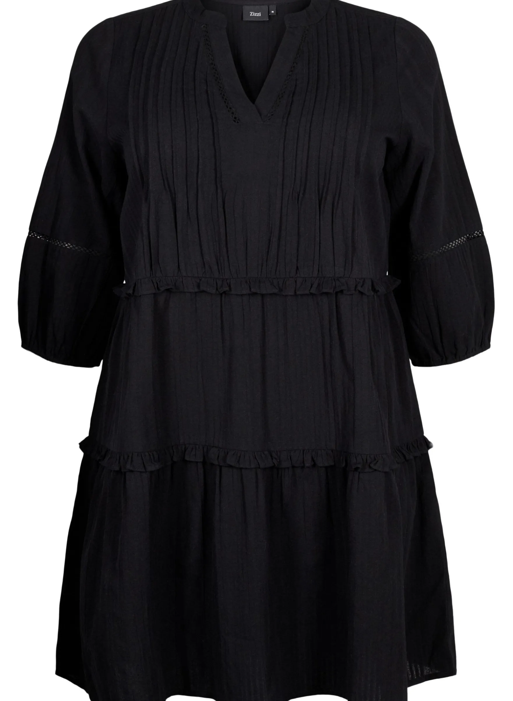 Baumwollkleid mit 3/4-Ärmeln und Rüschen