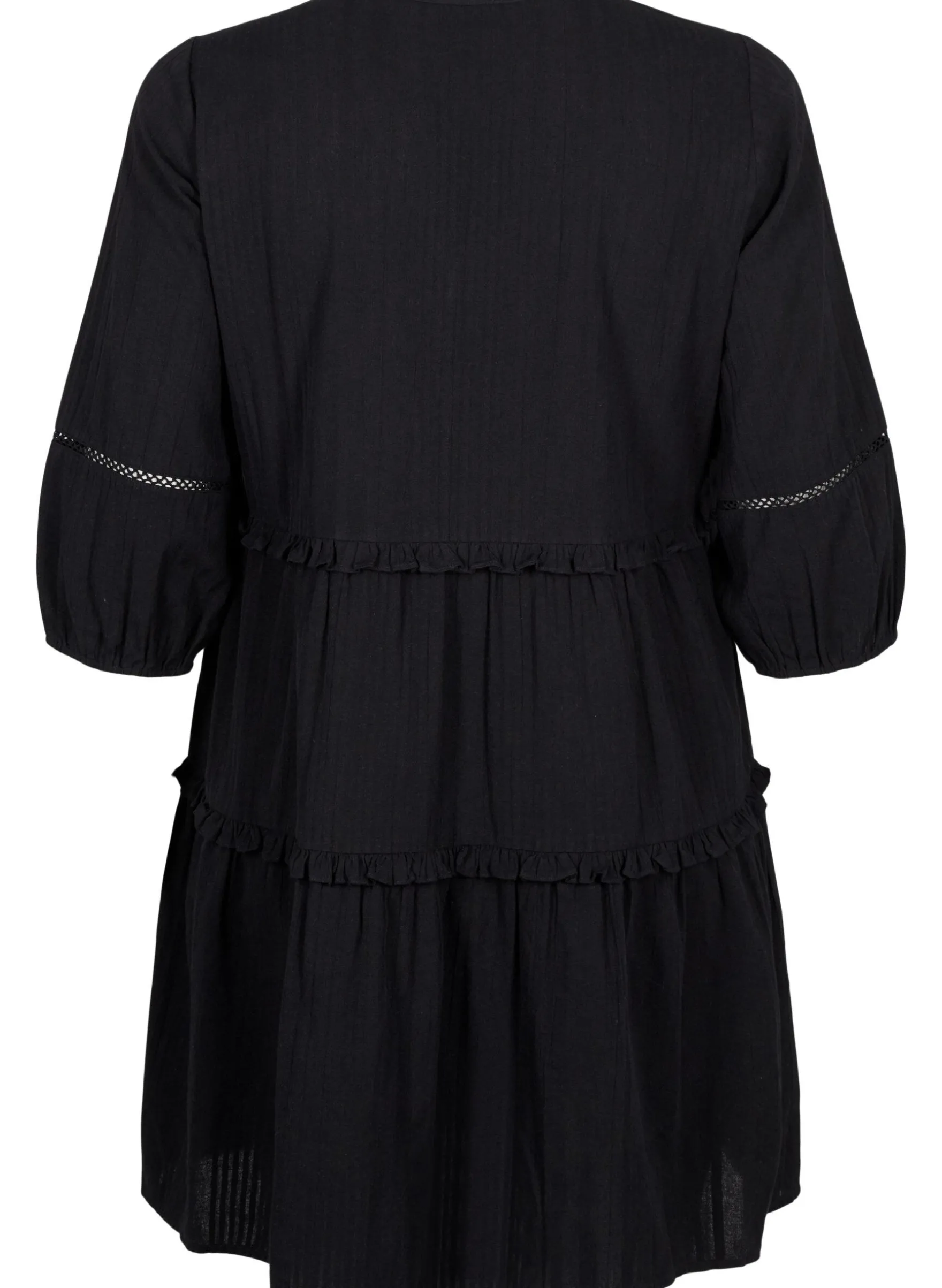 Baumwollkleid mit 3/4-Ärmeln und Rüschen