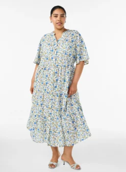 Baumwoll-Midikleid mit Blumenprint