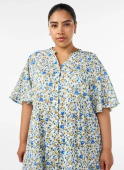 Baumwoll-Midikleid mit Blumenprint