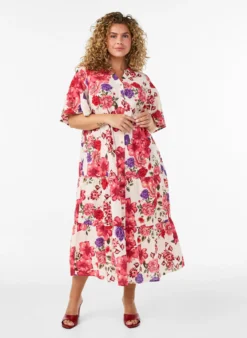 Baumwoll-Midikleid mit Blumenprint