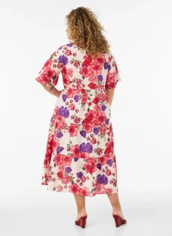 Baumwoll-Midikleid mit Blumenprint