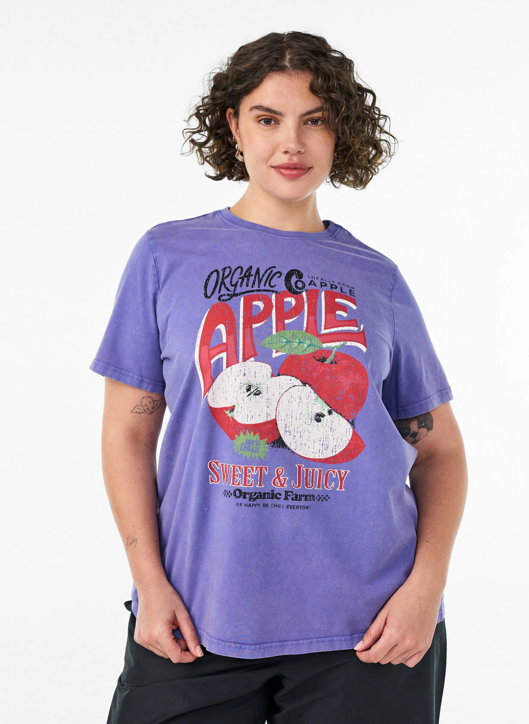 Baumwoll-T-Shirt mit Frontprint und gewaschener Optik