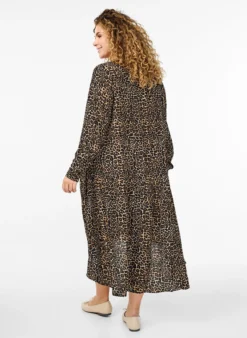 Bedrucktes Midikleid aus Viskose mit langen Ärmeln