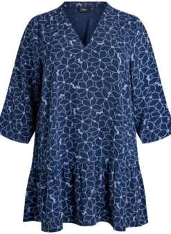 Bestickte Tunika mit Blumenmuster und 3/4-Ärmeln