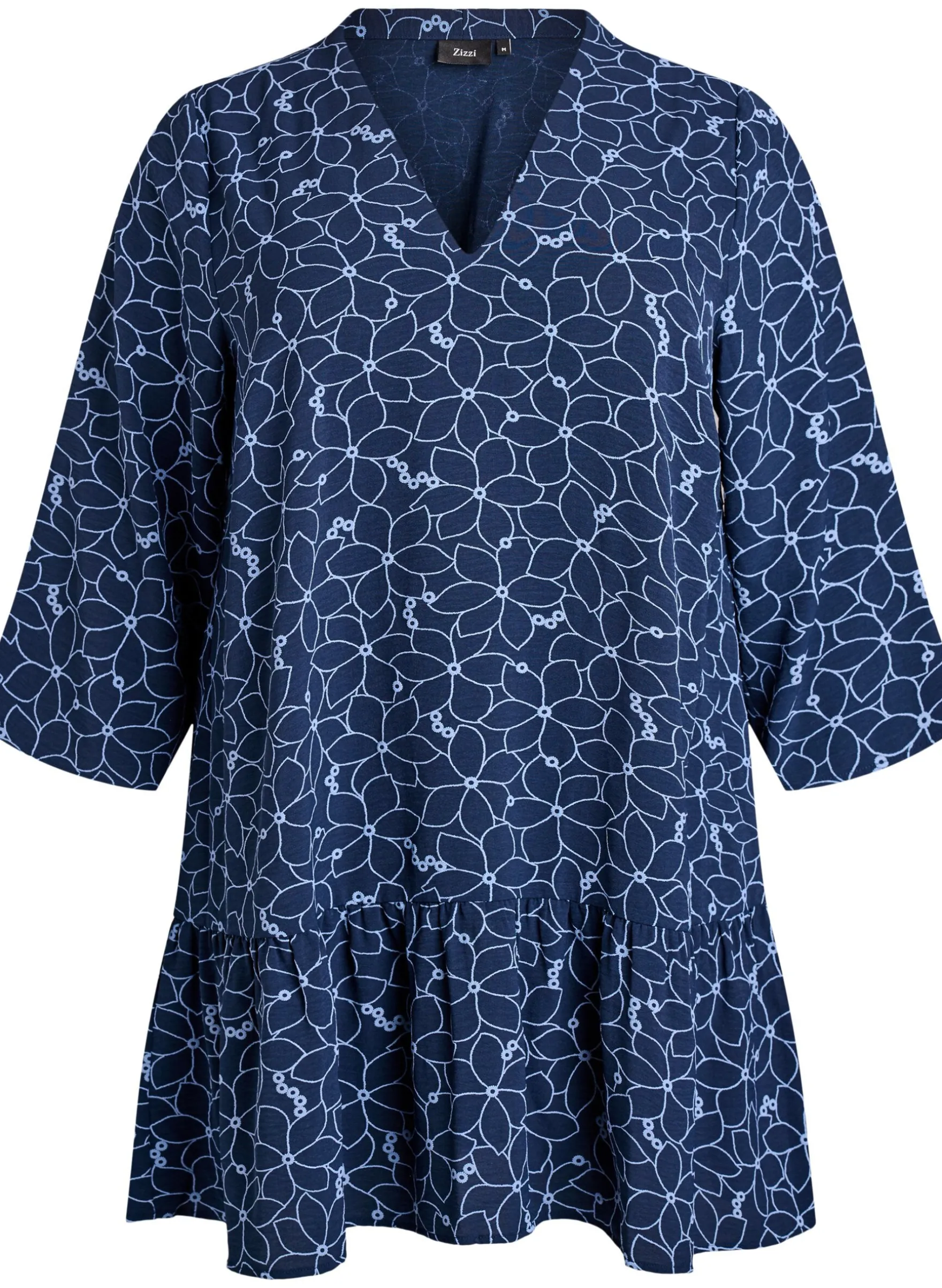 Bestickte Tunika mit Blumenmuster und 3/4-Ärmeln
