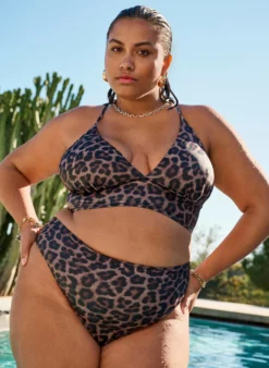 Bikinioberteil mit Leopardenmuster und Bindebändern