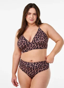 Bikinioberteil mit Leopardenmuster und Bindebändern